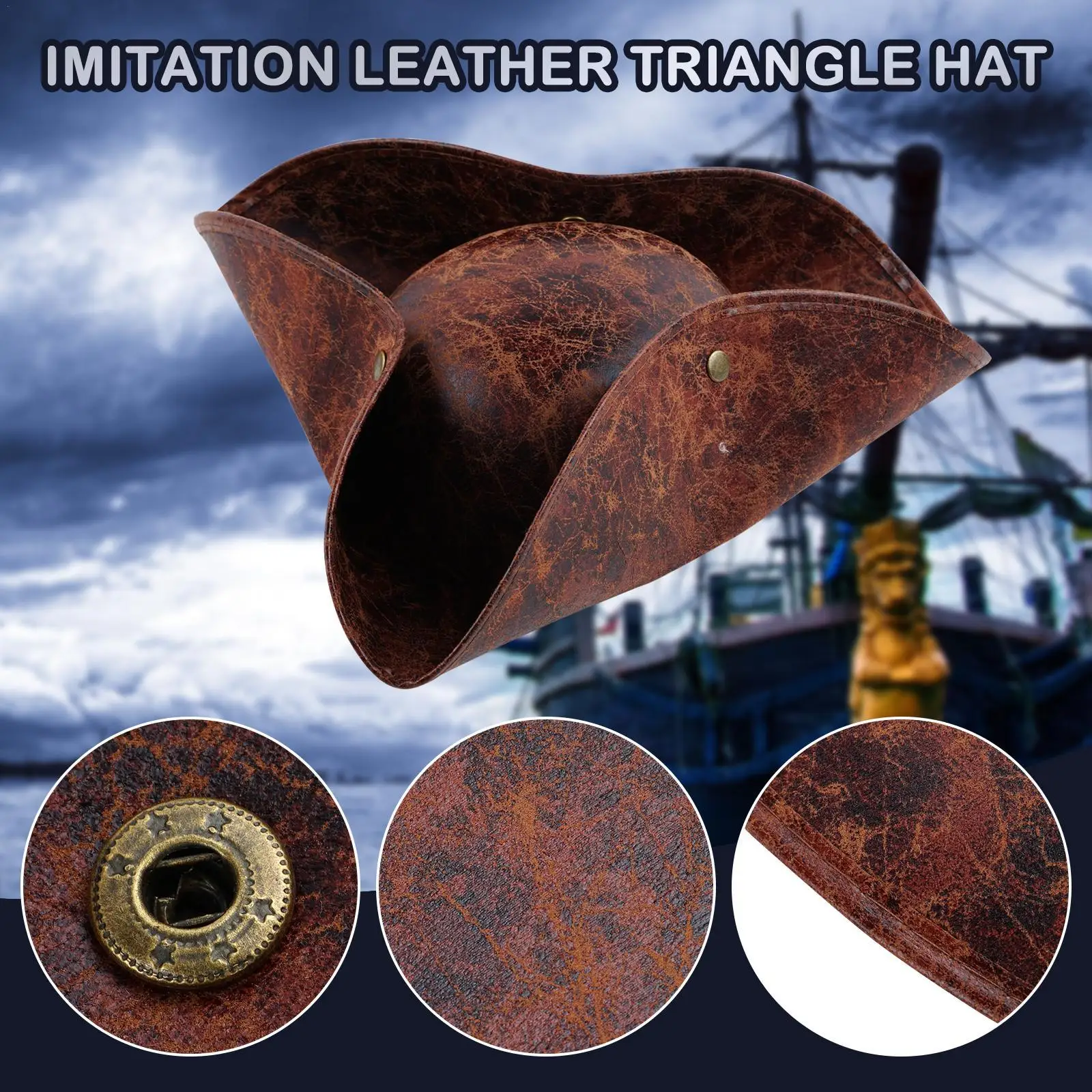 Sombrero pirata de piel sintética marrón para mujeres y hombres, tricornio, pirata para cosplay LARP, accesorios de disfraz de anime, disfraz de convención Sombrero pirata de piel sintética marrón para mujeres y hombres, tricornio, pirata para cosplay LARP, accesorios de disfraz de anime, disfraz de convención
