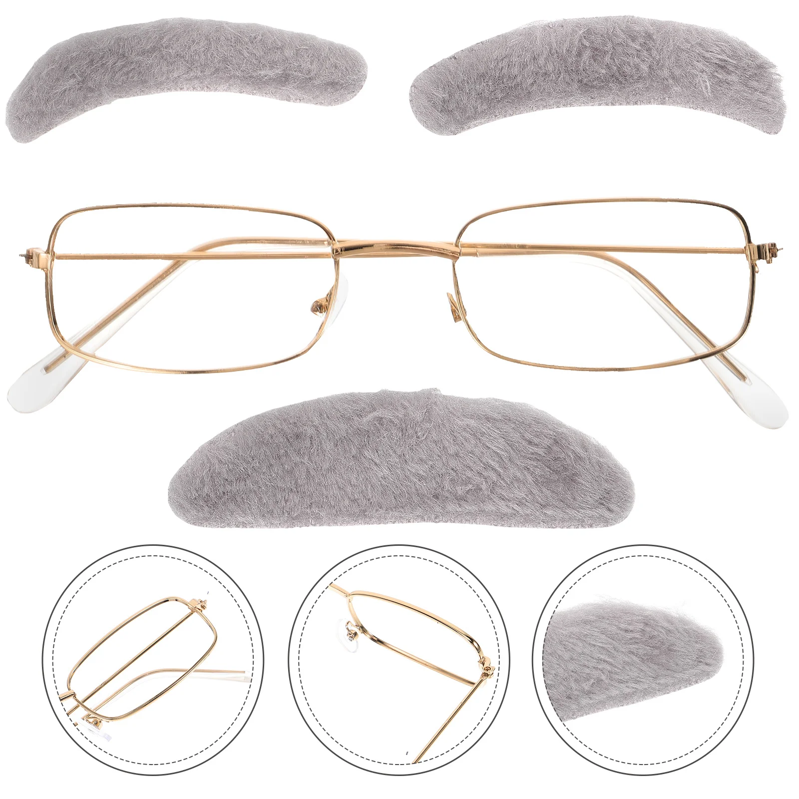 

Old Man Costume Kit Fake White Moustache Eyebrows Set Stick Eyebrow Beard Glasses Grandpa Dress Up Accessories