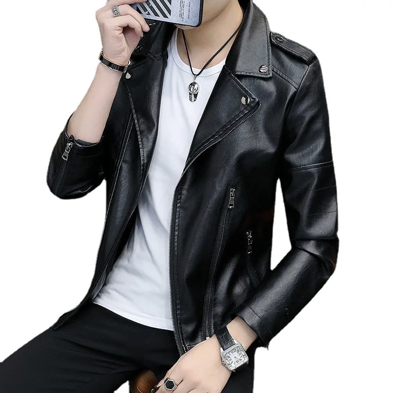 Autumn winter men's leather jacket new Biker Coat handsome PU leather jacket Korean Slim Fit Side zipper leather jackets men winter jacket