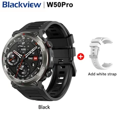 Blackview Rugged Smartwatch with 1.45 Display, IP68 Waterproof Rating, Bluetooth Calling, Flashlight, and Long - lasting 960mAh Battery (Black  N White Strap)
