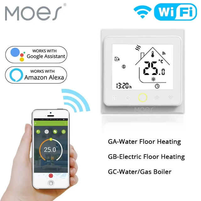 Умный термостат Moes Wi-Fi, регулятор температуры для воды/электрического подогрева пола, управление газовым котлом с Alexa Google Home 1