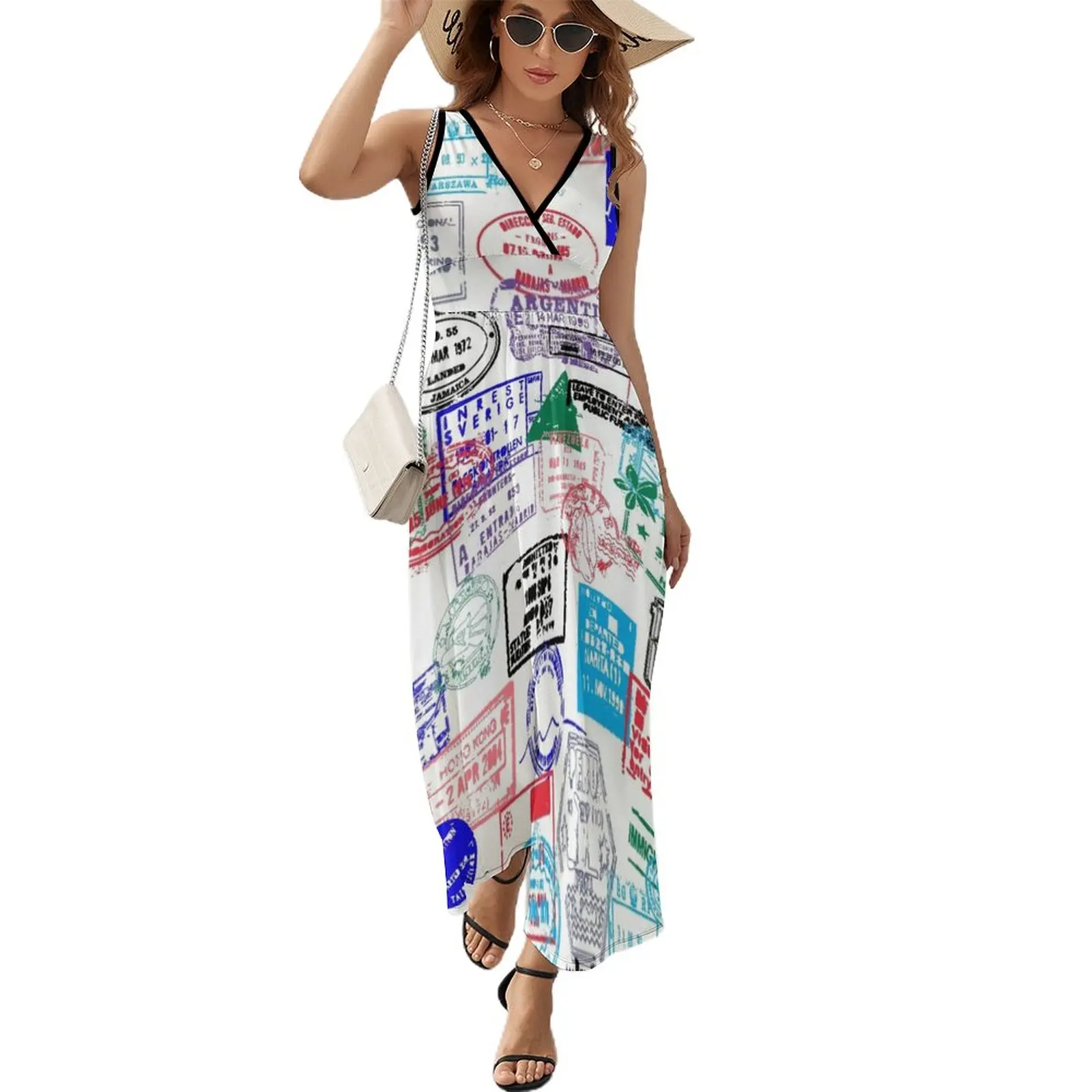 

Series Of World Travel Passport Stamps Sleeveless Dress Dress women Dance dresses prom dress