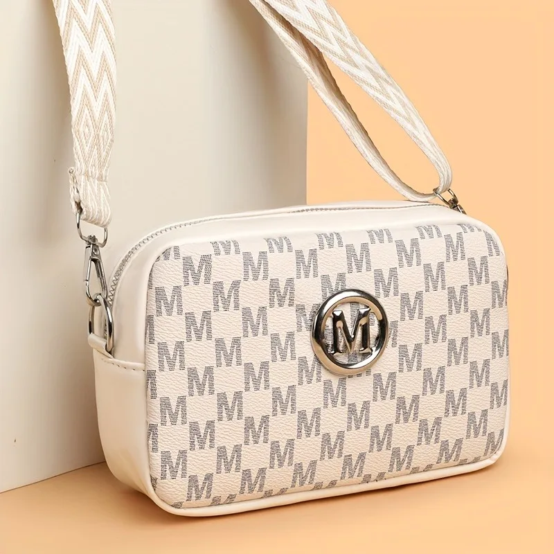 Elegant Women Shoulder Bag, Stylish Pu Leather Messenger Bag Design with 'M' Logo Badge,Phone Coin Purse, Perfect for Daily Use