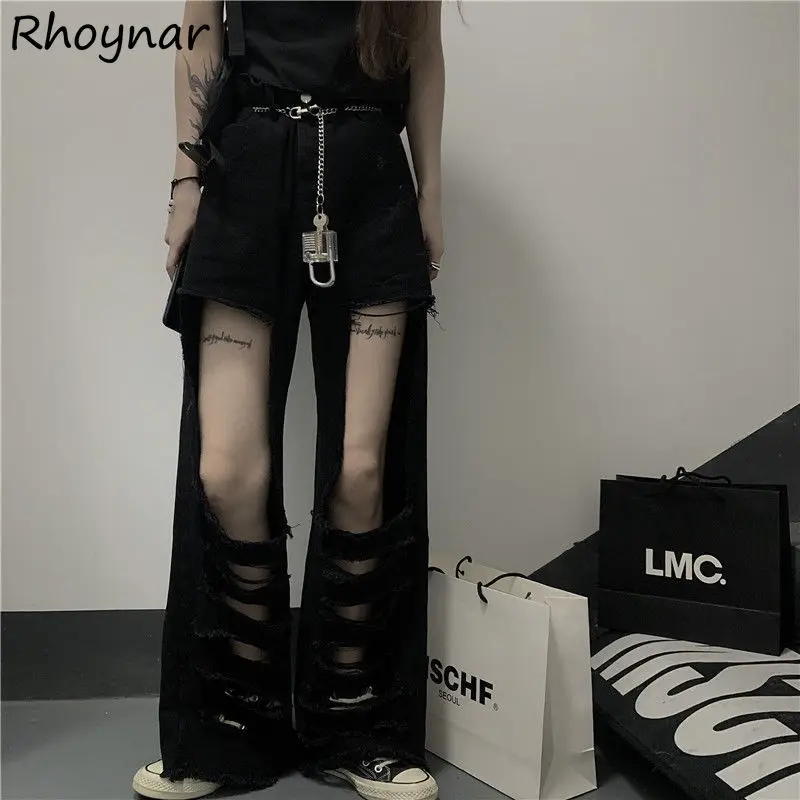 

Jeans Women High Street Hole Casual Boyfriend Hipster Trousers Frayed Teens Fashion College Unisex Cool Girls Washed Denim Y2k
