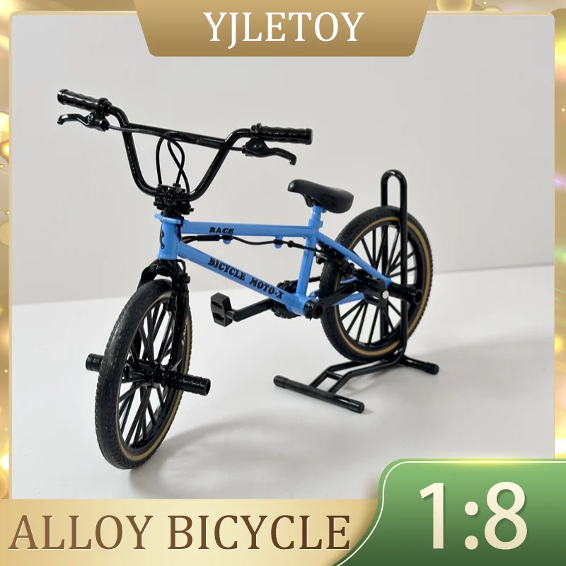 

1:8 Mini Model Alloy Bicycle With Parking Rack Diecast Decoration Metal Mountain Finger Blue Bmx Bike Simulation Gifts Boys Toys