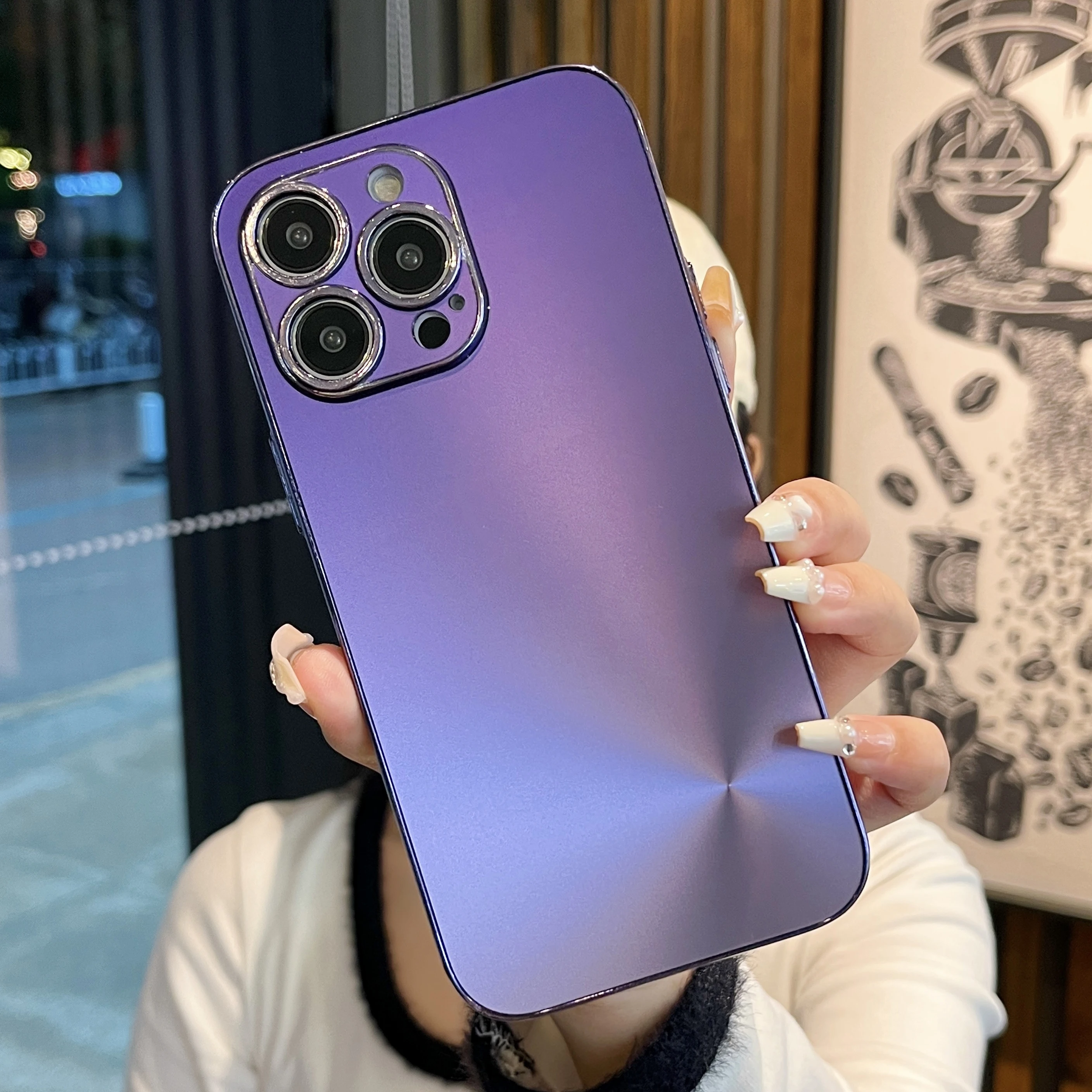 Sleek Silver & Gold Mirror Matte Shockproof Case with Purple Hard Back Cover