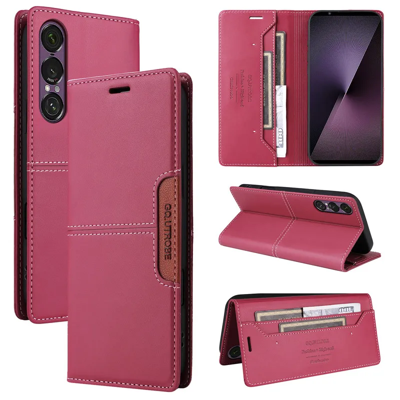 Elegant Magnetic Wallet Leather Phone Case with Anti-theft Card Holder and Flip Cover Design