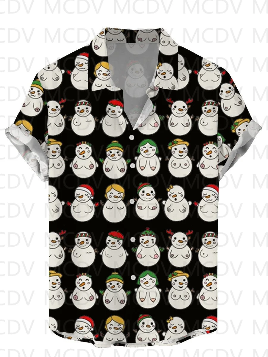 

Funny Christmas Snowman Boobs Print Short Sleeve Shirt Men Hawaiian Shirt