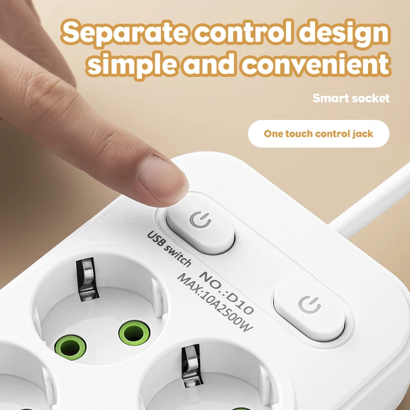 Power Strip EU Plug AC Outlets Multitap Socket 2M Extension Cord Electrical USB Type C Fast Charging Network Filter Adapter