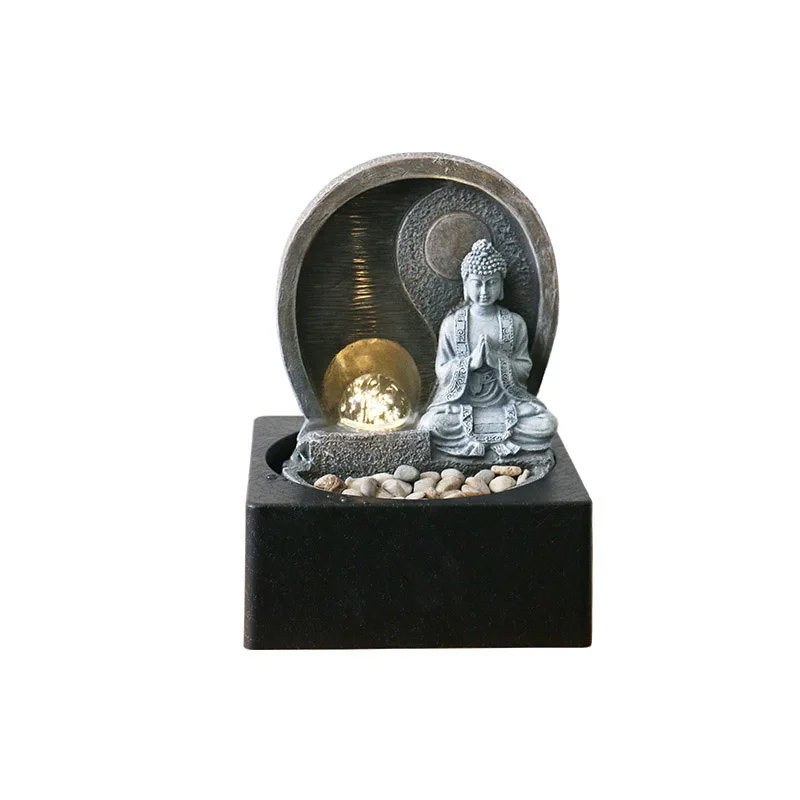 

Buddha Tabletop Waterfall Fountain Fengshui Meditation Relaxing Indoor Decoration Waterfall Kit with Circular Water Flow & Led