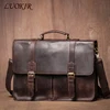 LUOKIR Vintage Crazy Horse Briefcase Travel Genuine Leather Handbag Luxury Men's Messenger Computer Shoulder Bag 14 Inch Laptop 1