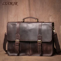 LUOKIR Vintage Crazy Horse Briefcase Travel Genuine Leather Handbag Luxury Men's Messenger Computer Shoulder Bag 14 Inch Laptop 1