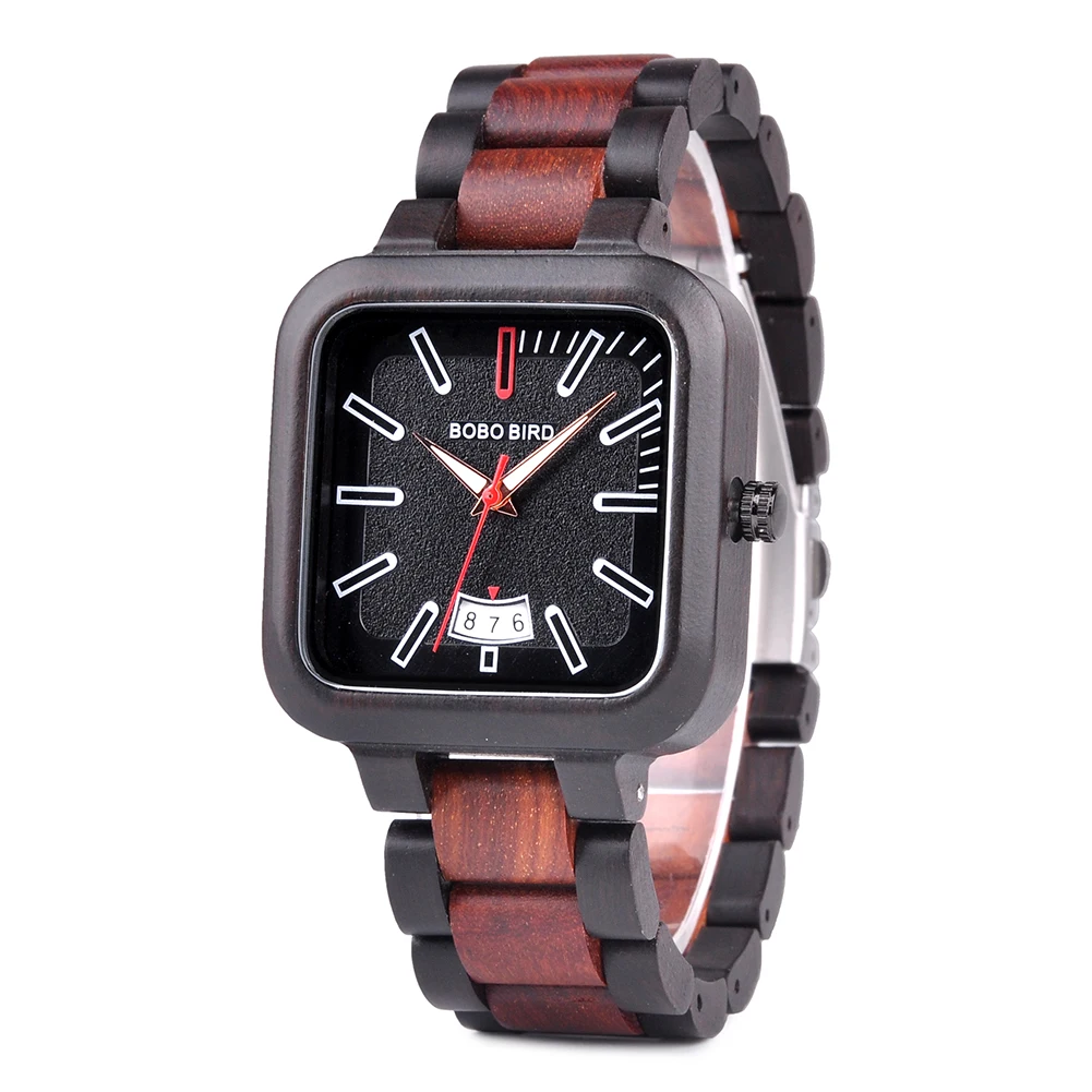 Reloj Madera Cuadrado Hombre Bobo Bird Color Café