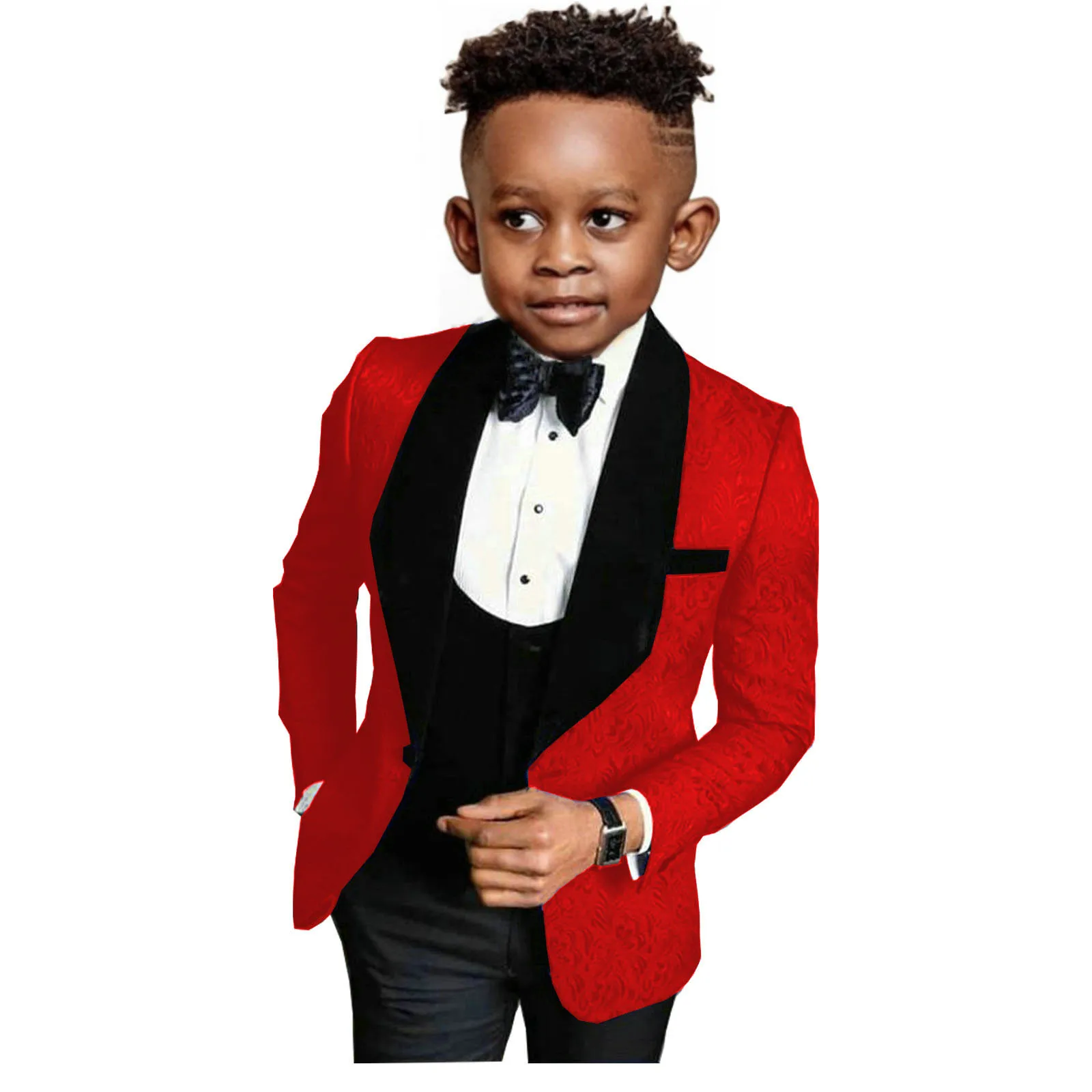 New Boys Suit Wedding Tuxedo 3 pieces Suit White Floral Jacket Pants Vest Formal Party Kids Clothes