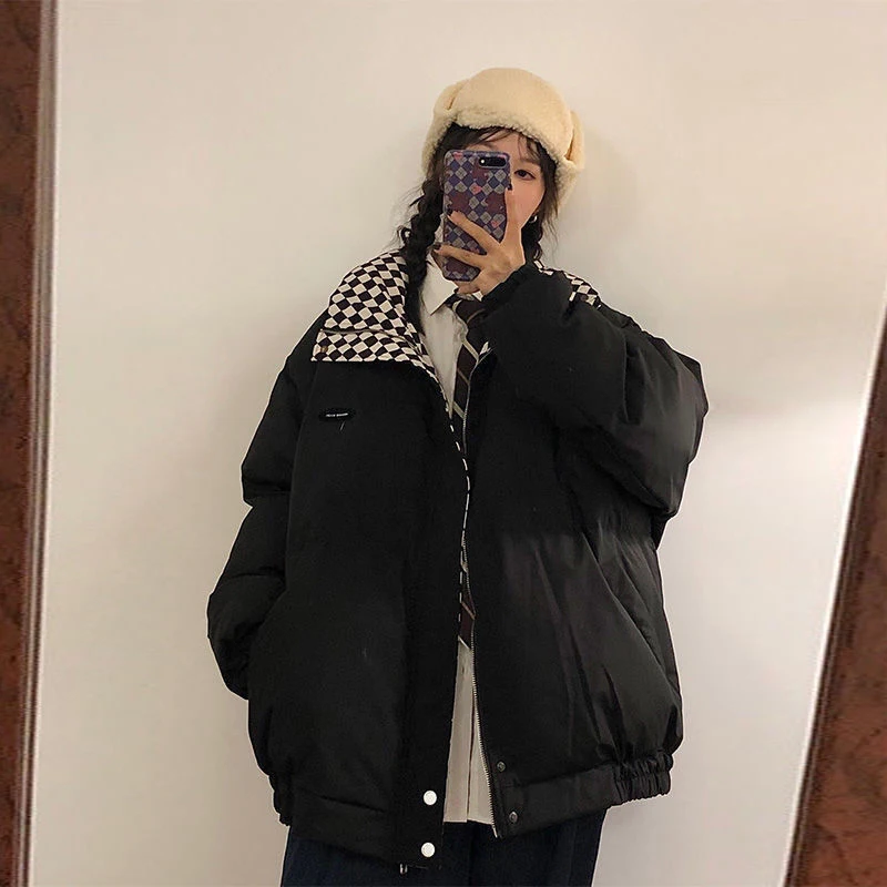 

2023 New Women's Winter Jacket Streetwear Zipper Straight 2 Solid Color Padded Coat Warm Femme Parkas Black Women Clothing