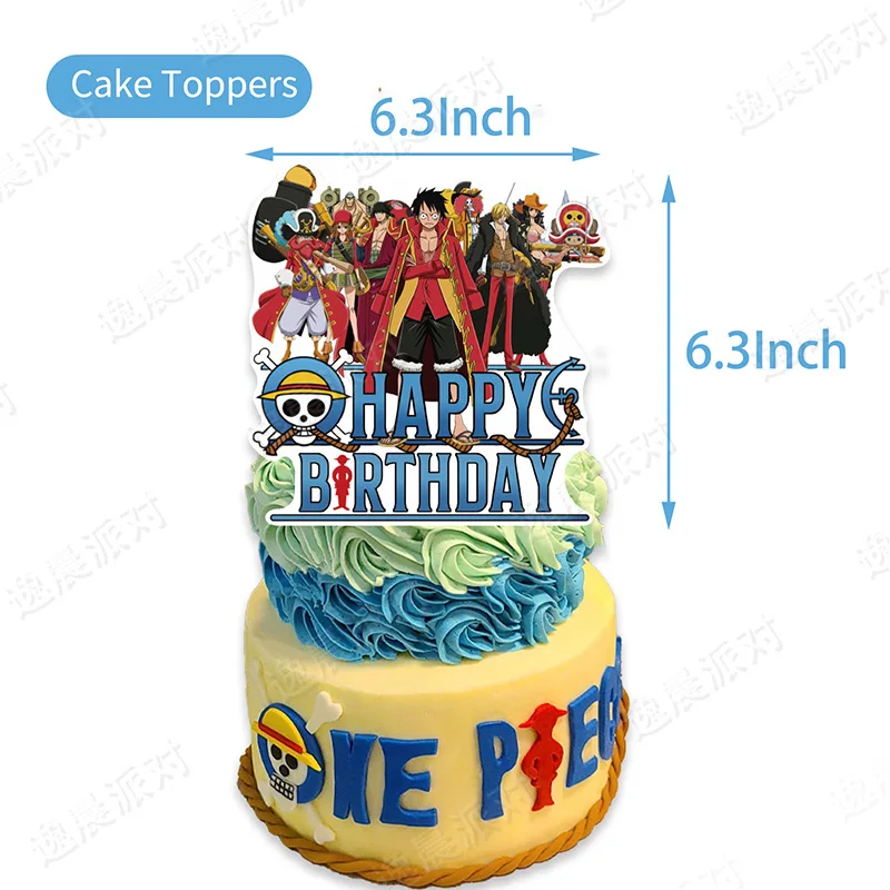 One Anime Piece Birthday Decorations，Luffy Zoro Birthday Party  Supplies-Include Birthday Banner Cake Toppers Balloons,Invitation Card,One  Piece Theme