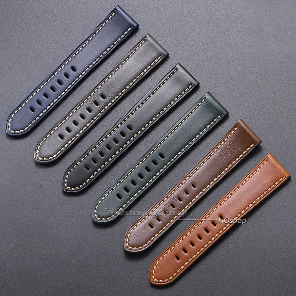 Handcrafted Crazy Horse Leather Watch Strap - Black, Blue, Brown Options