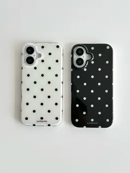 Minimalist Black White Polka Dot Pattern Phone Case For iPhone 17 16 15 14 13 12 11 Pro Max XR XS MAX 78PLUS MINI Y2K Soft Cover 1