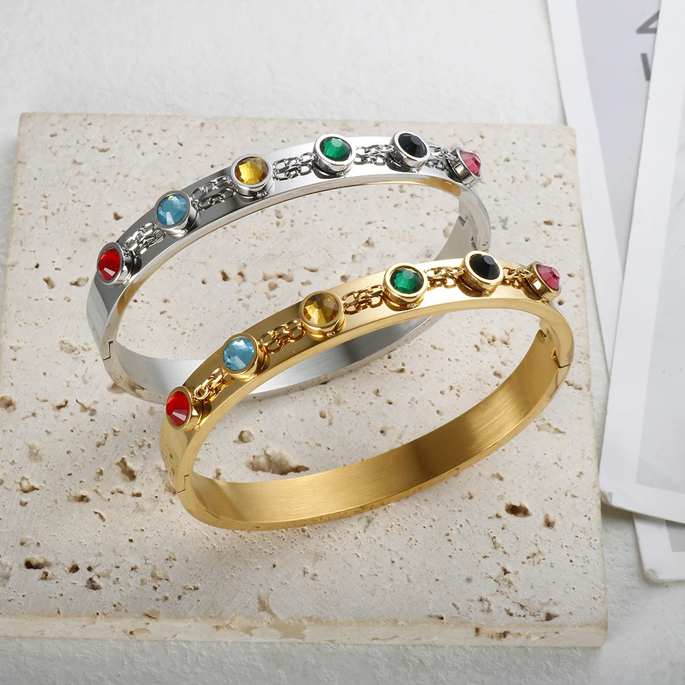 Braccialetto alla moda colorato arcobaleno ingioiellato braccialetto per le donne amante in acciaio inossidabile catena a maglia zircone braccialetto gioielli femminili di lusso  36