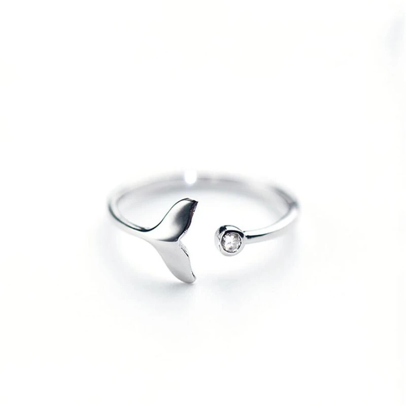 WYEAIIR 925 Sterling Silver Mermaid Fish Tail Whale Cute Sweet Literary Resizable Opening Ring For Women Luxury Jewelry 5