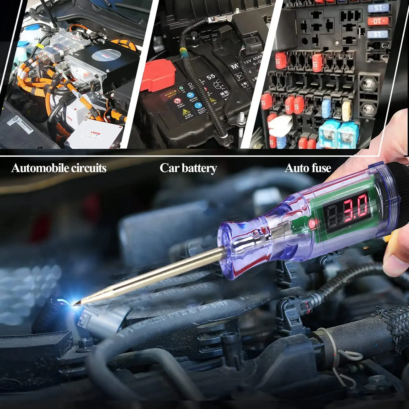 6V to 24V DC Car Truck Voltage Circuit Tester Digital Display Long Probe Pen Light Bulb Automobile Diagnostic Tools Auto Repair Voltage Tester Pen