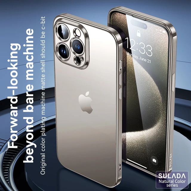 Funda parachoques de titanio Natural gris de lujo para iPhone 15