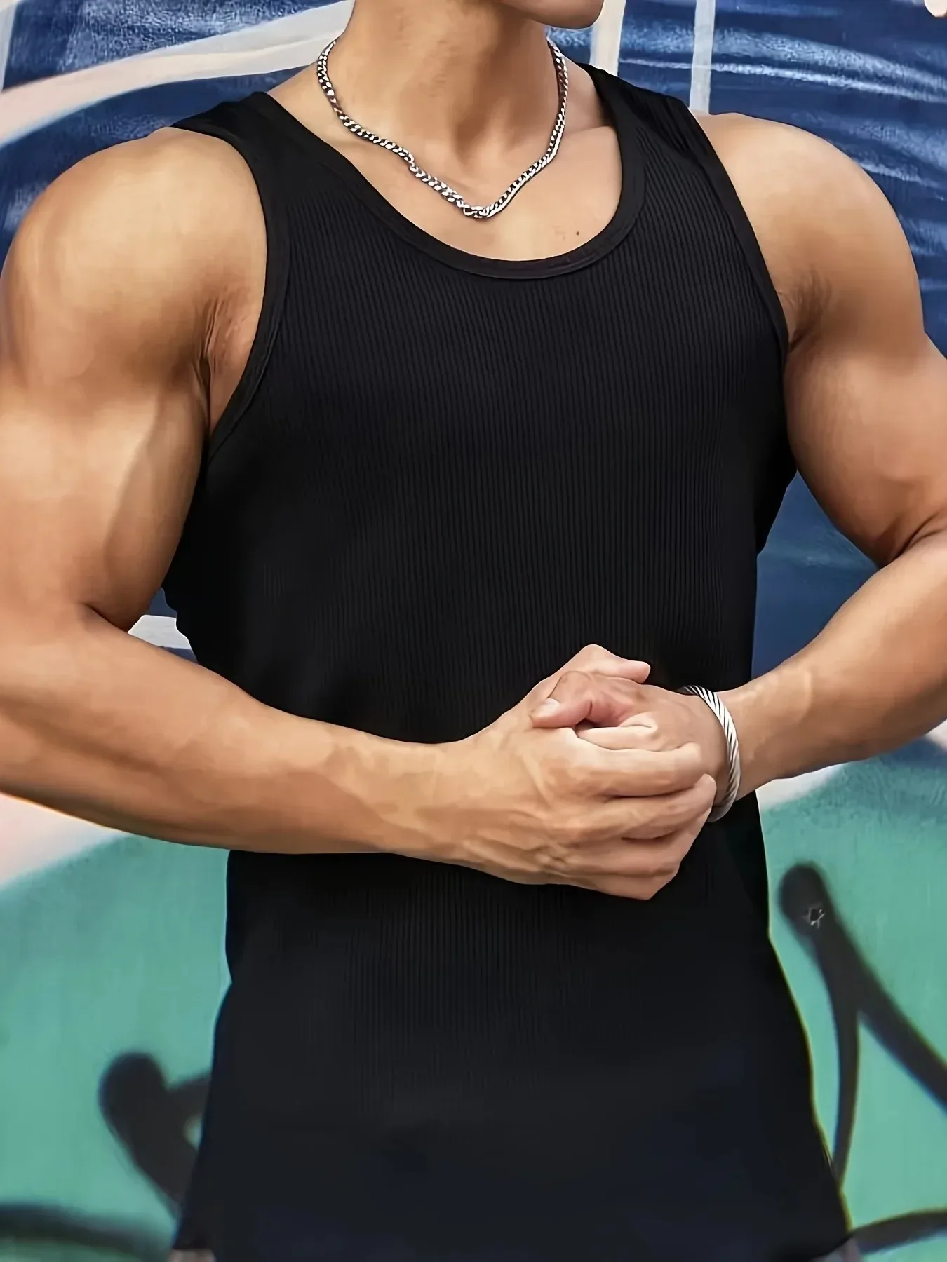 Men's Solid Tank Top Active Quick Dry Breathable Crew Neck Sleeveless Shirt Men's Clothing Summer Outdoor