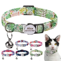 Custom Nylon Cat Collar Cute Print Kitten Cats Collars Quick Release Nylon Pet Necklace With Bell Adjustable for Cats Puppy Pink 1