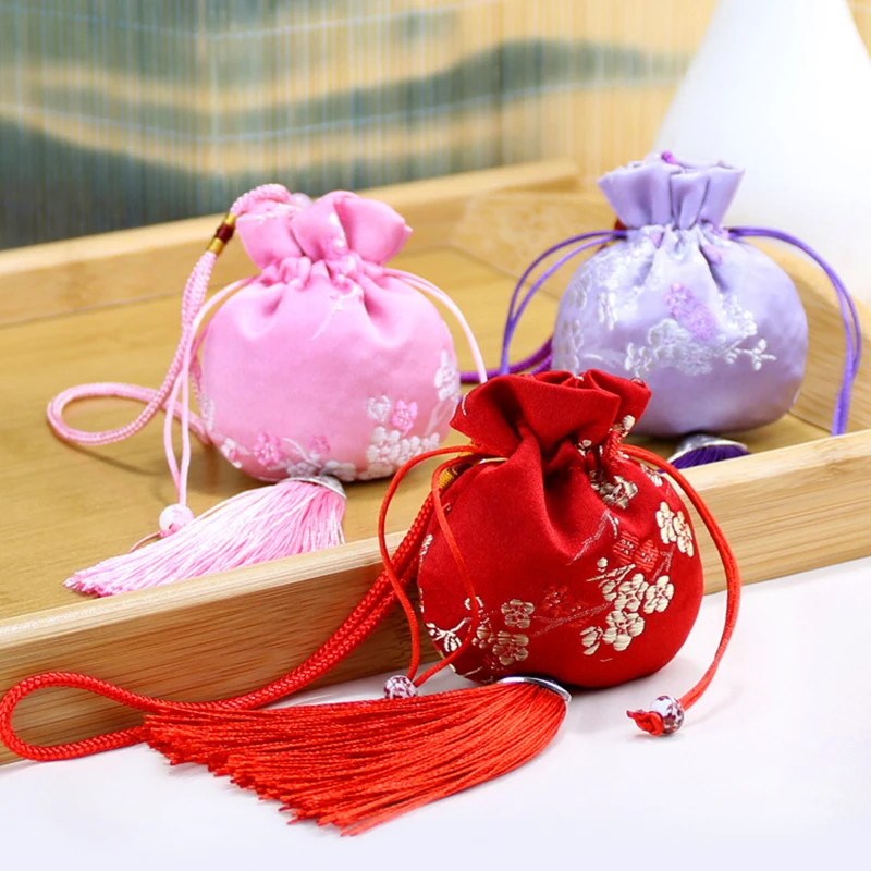 Embroidery Drawstring Storage Bag Tassel Small Empty Pouch Car Pendant Children Baby Mosquito Repellent Lavender