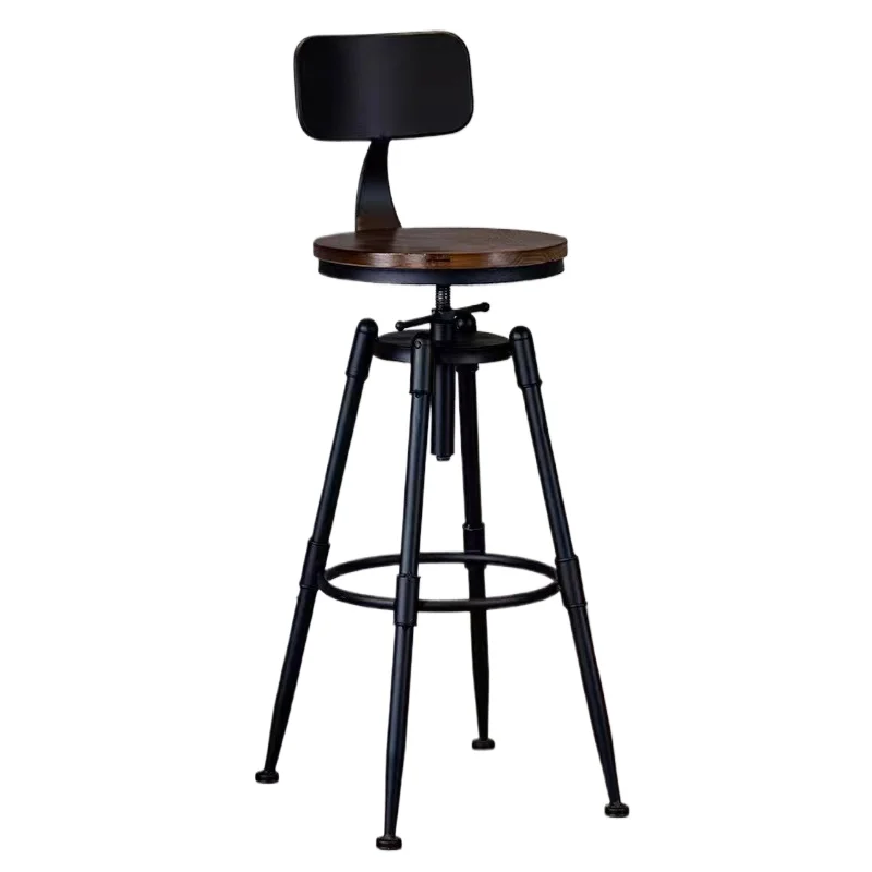 *Adjustable Modern Wrought Iron Bar Stool Circular Rotating High Chair with Backrest for Kitchen Dining Cafe Coffee Tea Shop