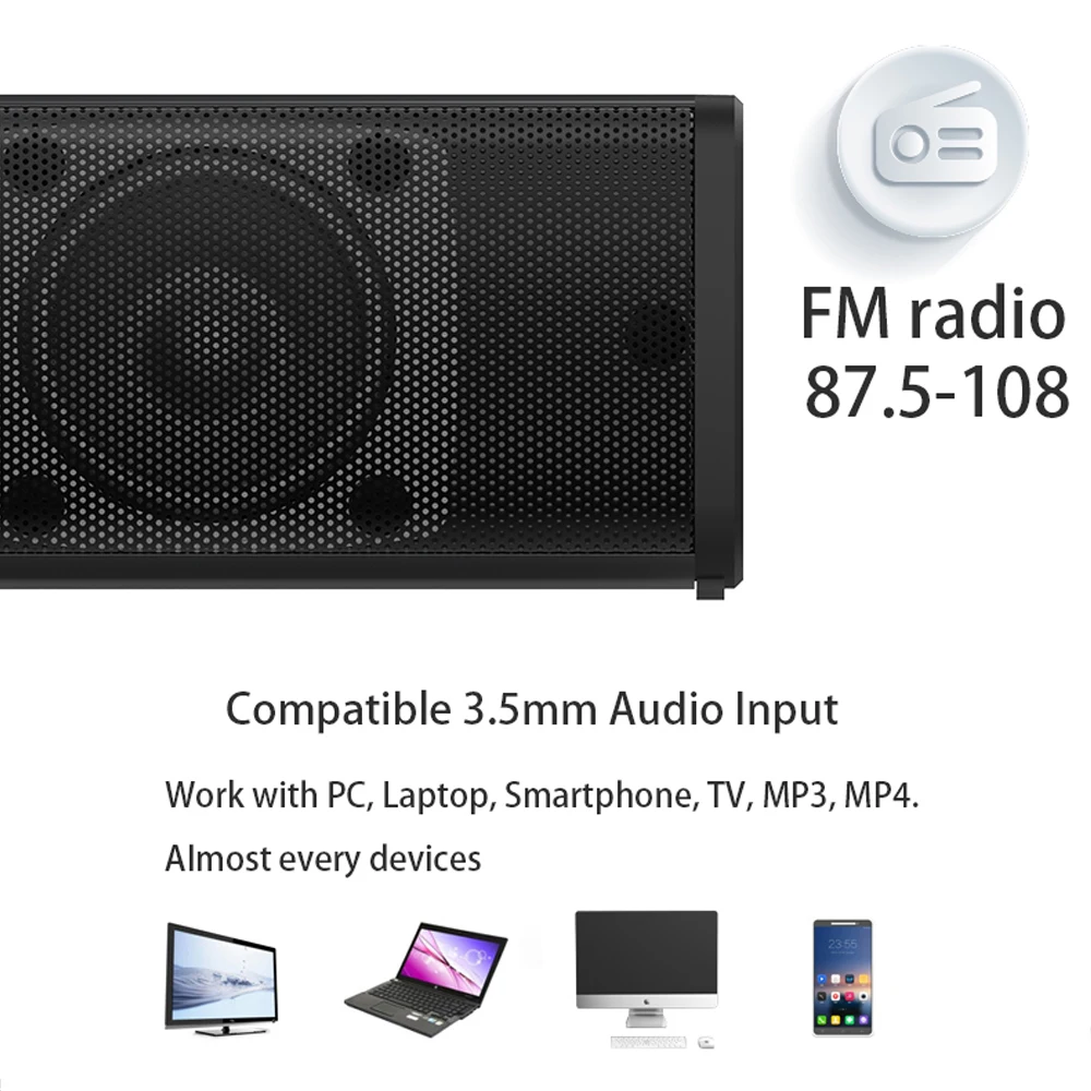 Barra de sonido envolvente para TV, altavoz con Radio FM, columna central  de música, con cable e inalámbrica, Bluetooth, para PC, cine en casa, 40W -  AliExpress