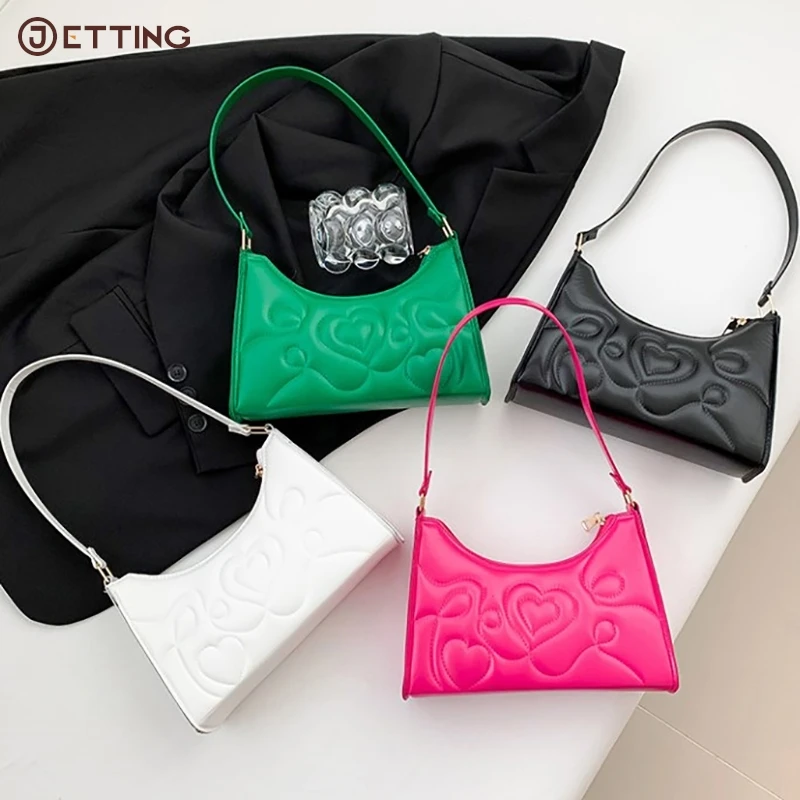 

Solid color Heart Embossing Underarm Bag Fashion Y2k Aesthetic Pleated Shoulder Handbags Trendy Elegant Women Mini Square Bags