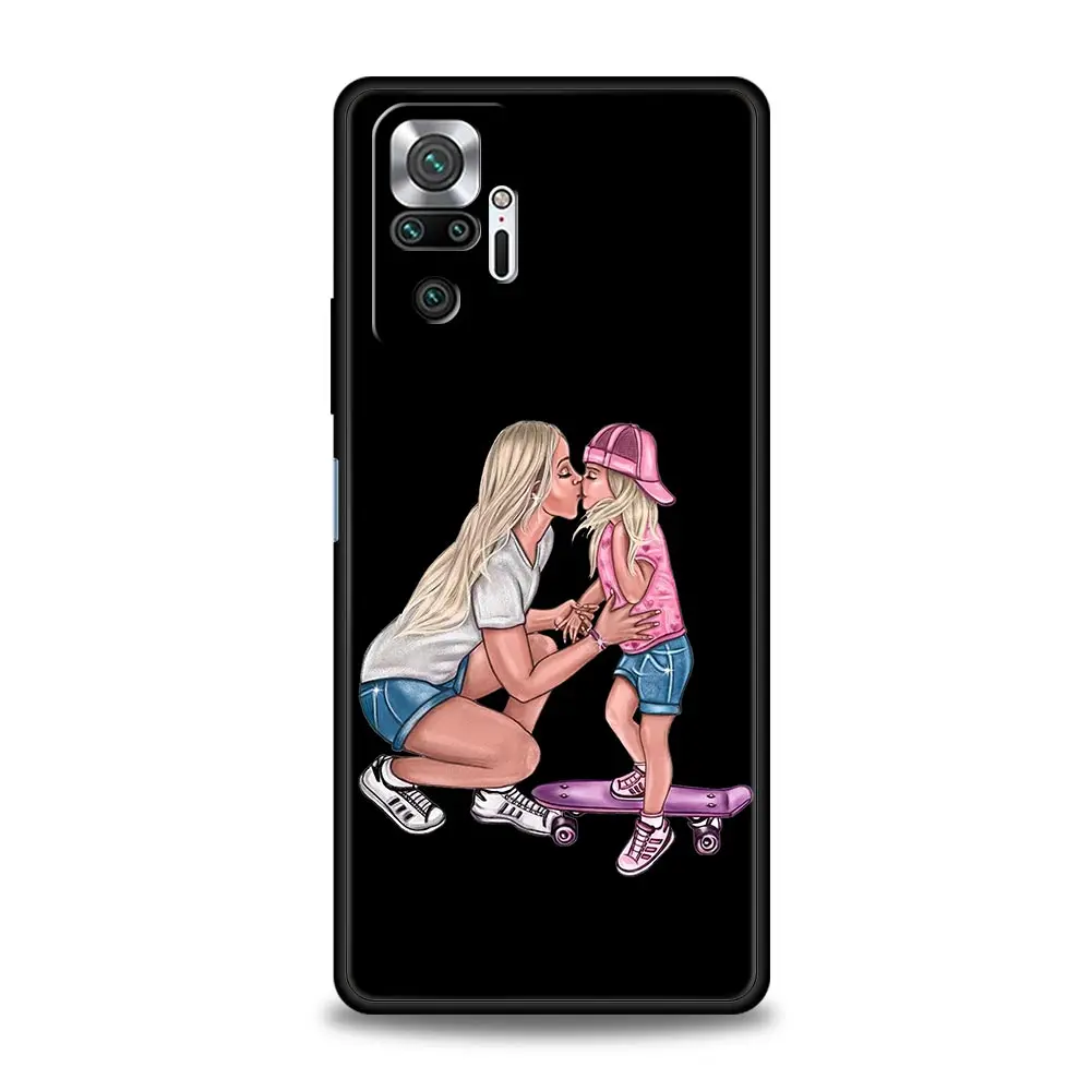 Stylish Black Brown Hair Mom and Baby Girl Phone Case Cover