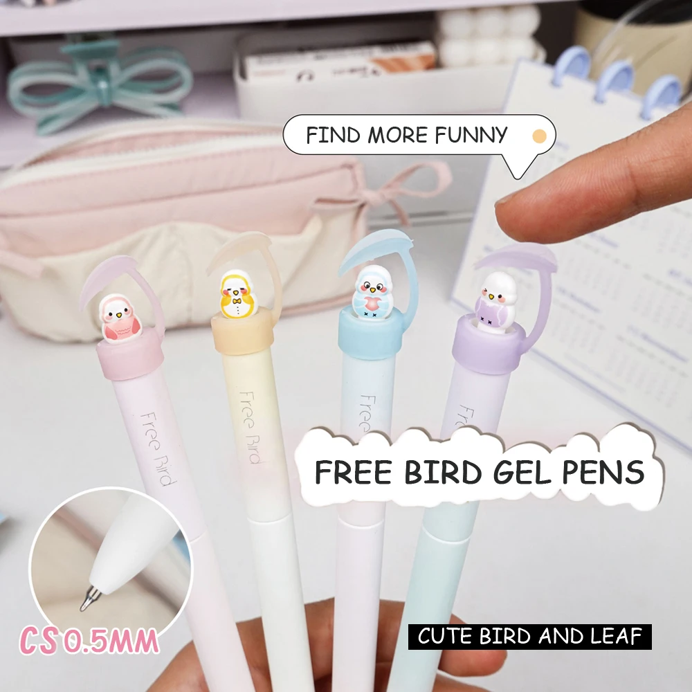 4 Pcs/Set Creative Rotating Bird Doll Gel Pen 0.5mm Black Funny Stress Relief Gel Ink Pens for Student School Office Stationery