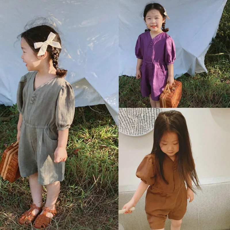 

2-6Y Baby Girls Clothes Korean Fashion One-Pieces Romper Solid Color Kids Girls Jumpsuit Overalls Children Clothing