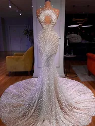 Luxury Wedding Dresses Bateau Sleeveless Strapless Sexy Sequins Appliques Lace Beaded PearlsFormal Bridal Gowns Vestina De Novia