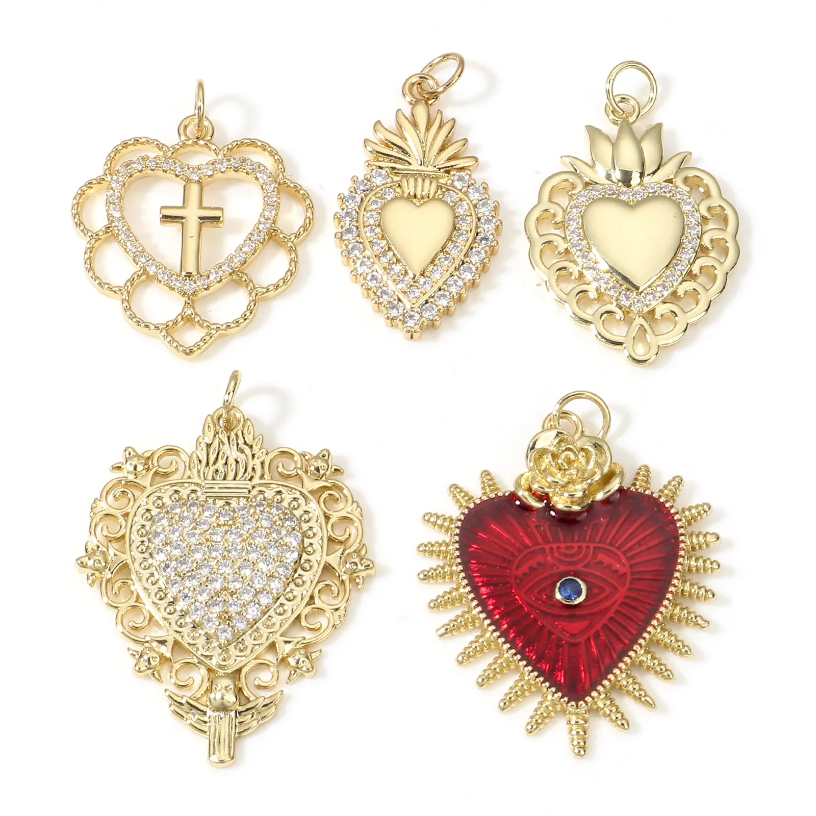 Dijes De Corazón Mexicano - Chapado En Oro 18K, Con Circonita, Pack De 6 Unidades Para Hacer Joyas