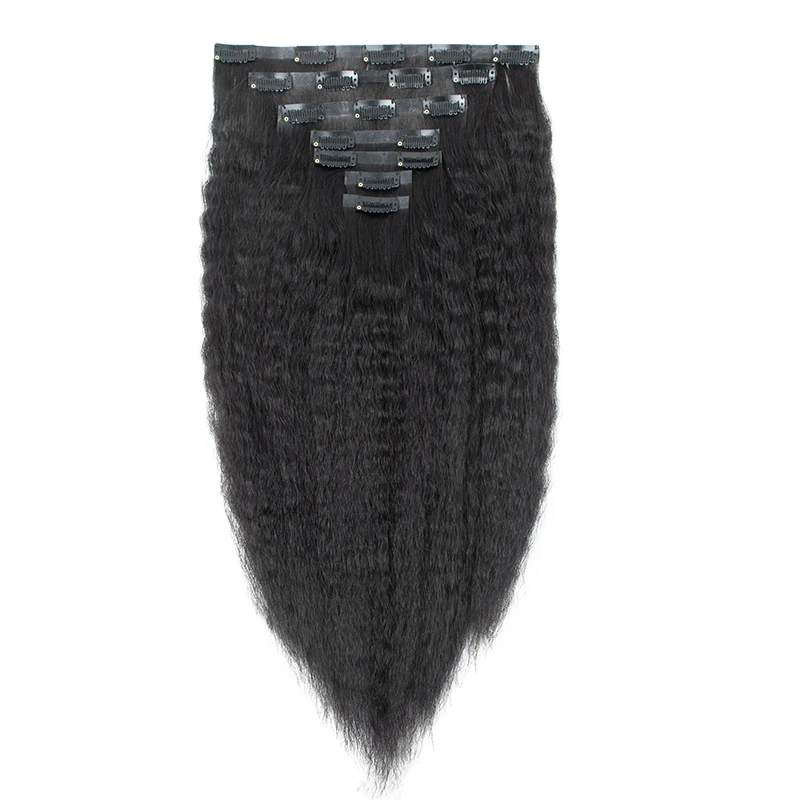 Kinky Straight Clip In Human Hair Extensions Seamless PU Weft Clip On Hair 12"-22" 100G-120G in Extensions Remy Hairs