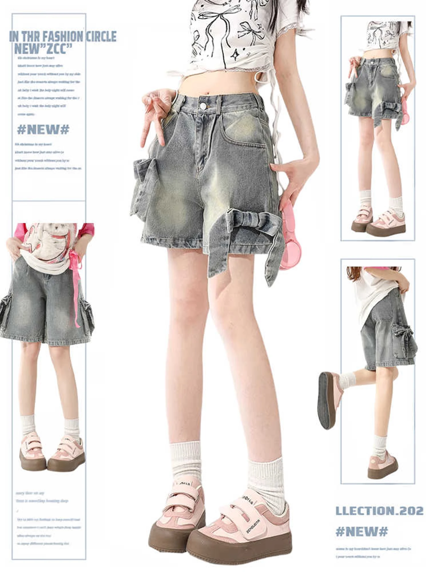 Women's Y2k Bow Denim Shorts Vintage Harajuku Jeans Shorts 90s