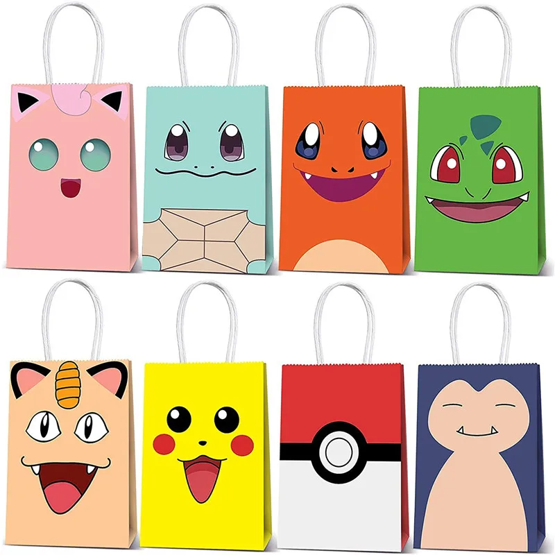 

1/3/5pcs Pokemon Pikachu Squirtle Candy Paper Bag Stand Up Bag Paper Gift Bag Kraft Paper Favor Top Packing Christmas Gift Bag