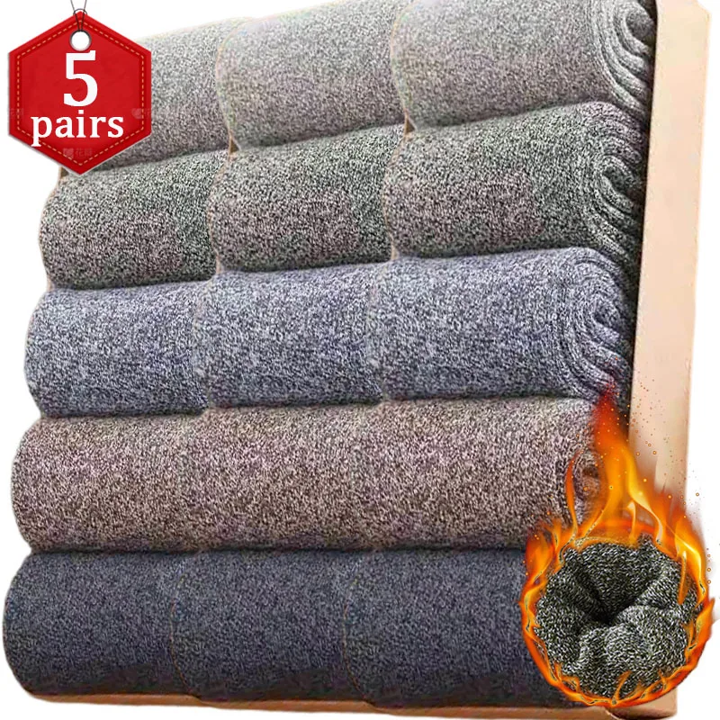 5pairs Winter Wool Warm Socks Women Male Men Socks Super Thicker Solid Socks Merino Wool Socks Against Cold Snow Terry Socks