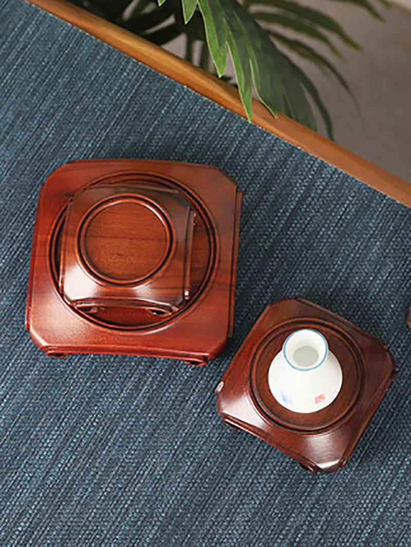 Wood Pedestal Display Stand, Wooden Ornaments, Stone Teacup Teapot, Tea Pet, Bonsai Vase, incense Burner, Buddha Circular Base