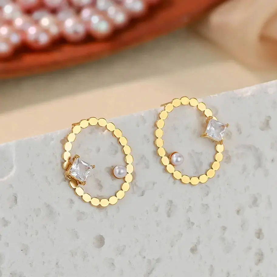 Zircon Earrings Hollow Round For Women