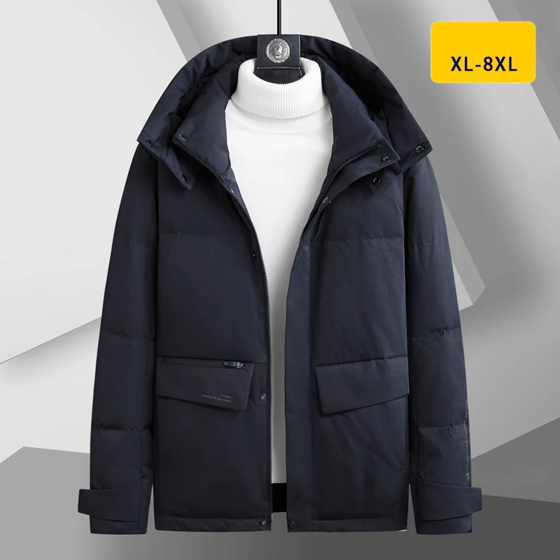 

XL 5XL 6XL 7XL men's mid length winter down jacket Men's fashion detachable hooded white duck down jacket 2023 winter new style