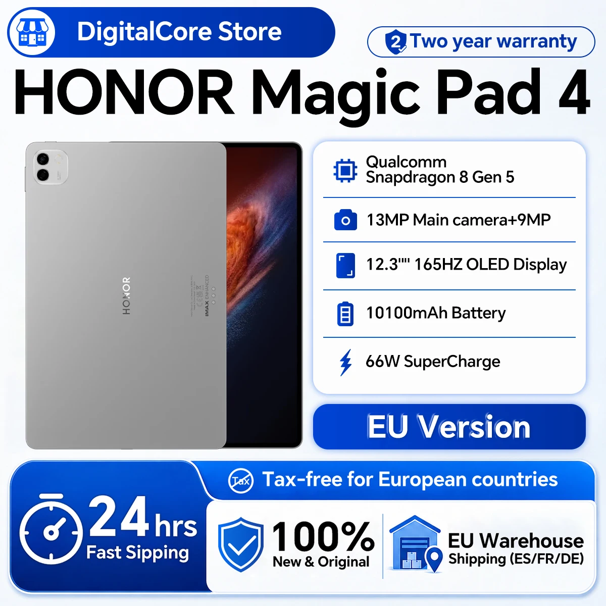 Tablette HONOR Magic Pad 4, batterie 10100 mAh, 165 Hz, Snapdragon 8 Gen5, écran OLED 12,3 pouces, luminosité 2400 nit, Wi-Fi 7, Bluetooth 6.0 1