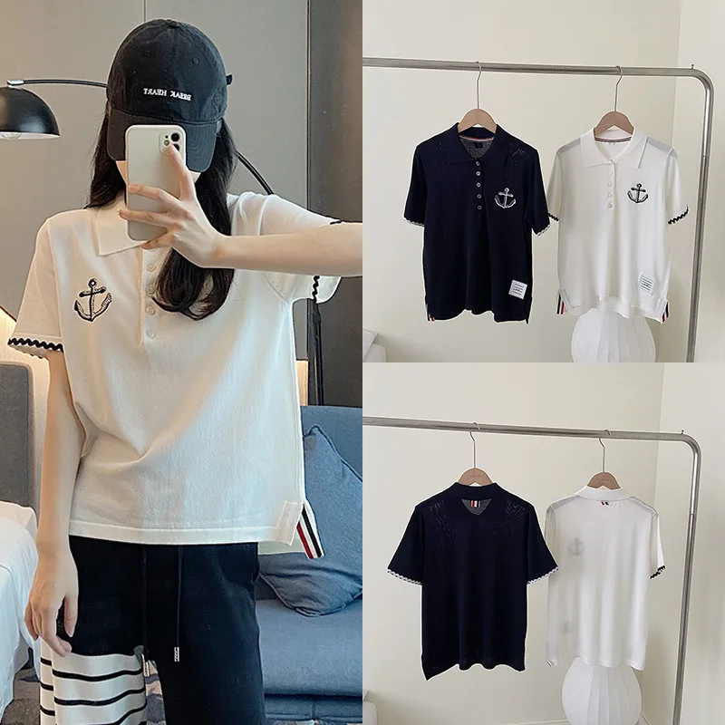 

Женская футболка из вискозы, повседневная трикотажная футболка с отворотом якоря и короткими рукавами, лето 2023