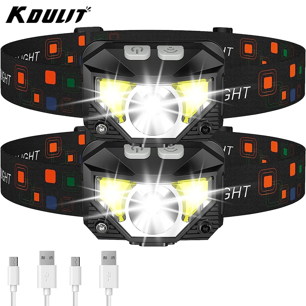 Powerful LED Sensor Headlamp USB Rechargeable Headlight Led Head Torch Camping Search Light Head Flashlight for Fishing Lantern