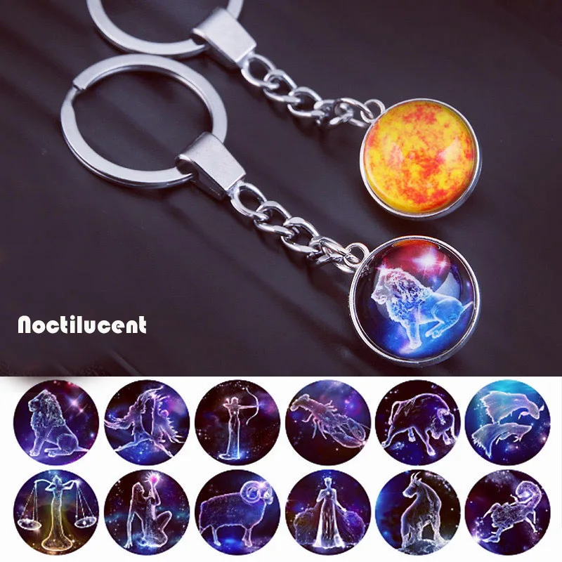 Metal Luminous Crystal Constellation Keychain Pendant