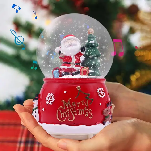 Santa Snow Globes Musical Battery Powered Colorful LED Snow Globe Music Box Christmas Home Decorations For Table Mantel 4