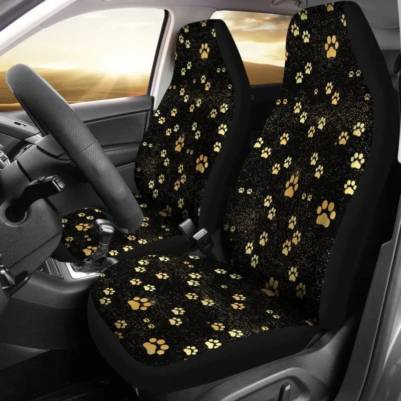 

Dog Paws Pattern Black And Gold Printed Car Seat Covers